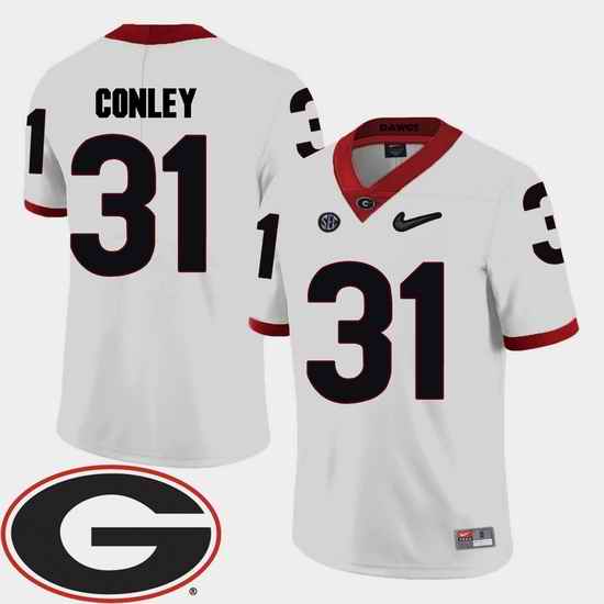 Men Georgia Bulldogs Chris Conley White College Football Sec Patch 2018 Jersey
